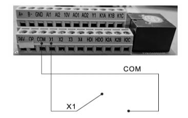 Схема подключения внешнего сигнала ВКЛ/ВЫКЛ для преобразователей переменного тока серии SKF8000 векторного типа мощностью 0.75 ~ 37 кВт