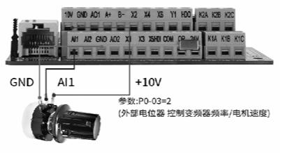 Схема подключения внешнего потенциометра для преобразователей переменного тока серии SKF8000 векторного типа мощностью 45 ~ 720 кВт